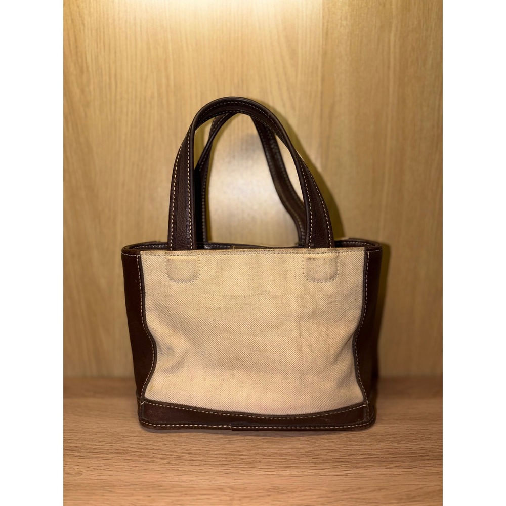 Coach Small Canvas Leather Tote Bag Cream Brown Contrast Stitch Handbag - Picture 4 of 9